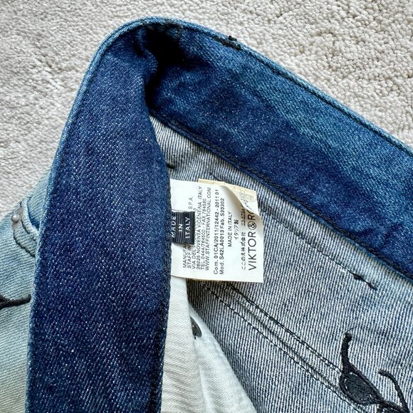 VIKTOR & ROLF Slim COTTON Denim JEANS w/All-Over Embroidered Motif SIZE 32 US - Picture 7 of 11